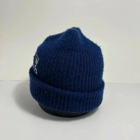 Vintage 90s White Tag Blue Nike Block Letter  Spellout Knit Beanie Hat Cap Toque - Picture 5 of 7